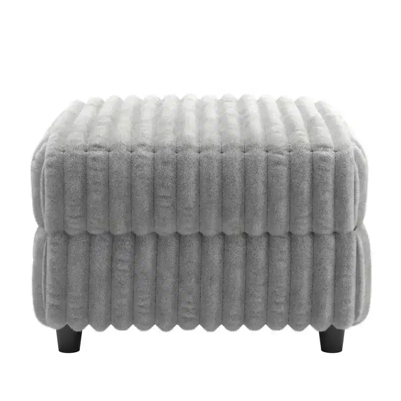 Varos Furry Channel Fabric Down-Filled Ottoman - Light Grey - iNSPIRE Q