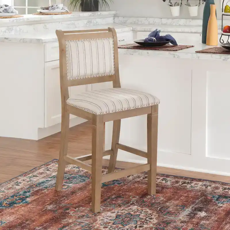 Demi Rustic Grey Solid Wood Striped 26-Inch Counter Stool