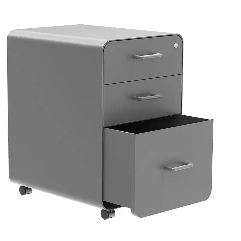 Monoprice Round Corner 3-Drawer File Cabinet - Gray with Lockable Drawer