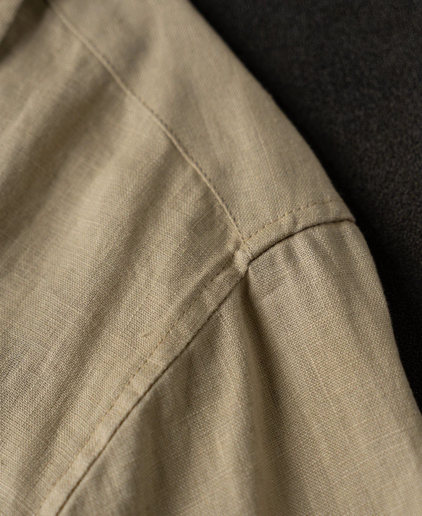 1950s Italian Collar Long Sleeve Linen Shirt - Light Coffee
