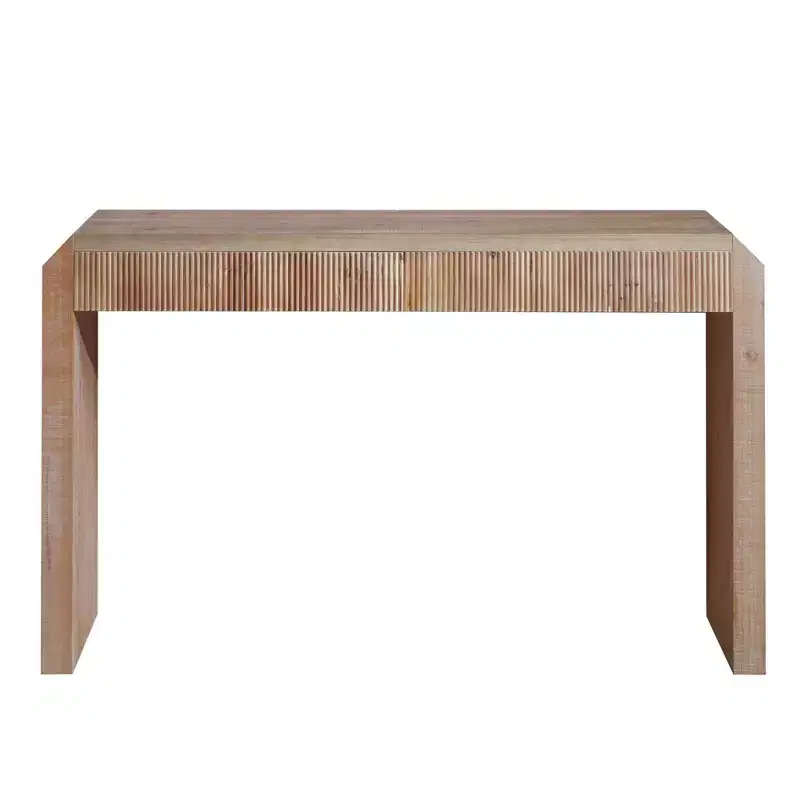 Homy Casa 52 Wood Console Table with Drawer and Ribbed Detail, Natural Finish