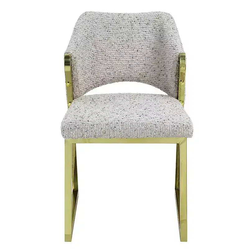 Luxury Teddy Faux Shearling Dining Chair with Mirrored Gold Stainless Steel Legs