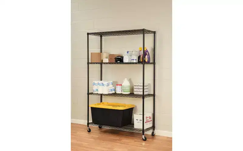 Alera NSF Certified 4-Shelf Wire Shelving Kit with Casters, 48w x 18d x 72h, Black