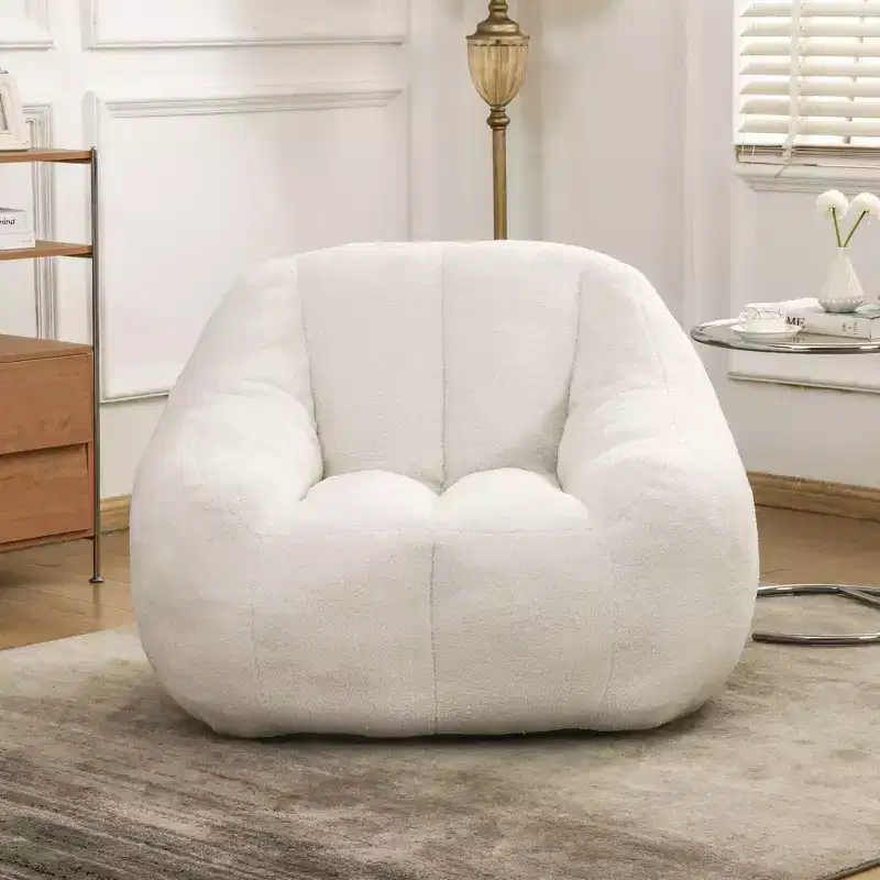 TUYOHW Fluffy Teddy Fabric Bean Bag Chair, Memory Foam Floor Chair for Plush Comfort, Modern Gaming Lounge Chair for Living Room