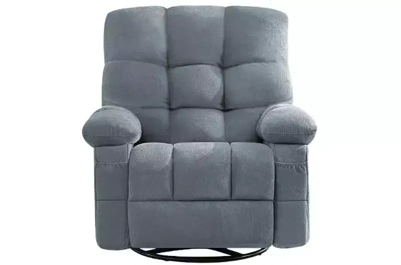 39 Blue Tufted Chenille Heated Massage Swivel Rocker Recliner With USB