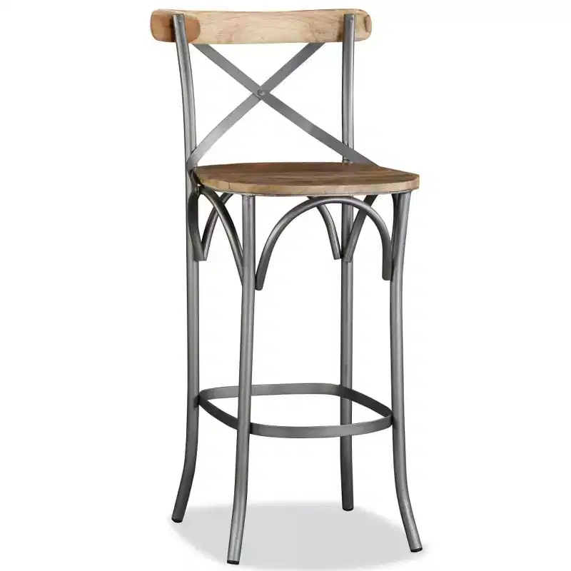 vidaXL Bar Stool Mango Wood Brown, Steel Grey