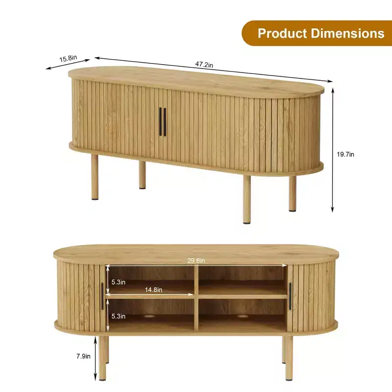 47.2 TV Stand, Modern TV Console Table with Storage Compartment and Sliding Door, Gaming Entertainment Center with Cabinet for Living Room, Bedroom