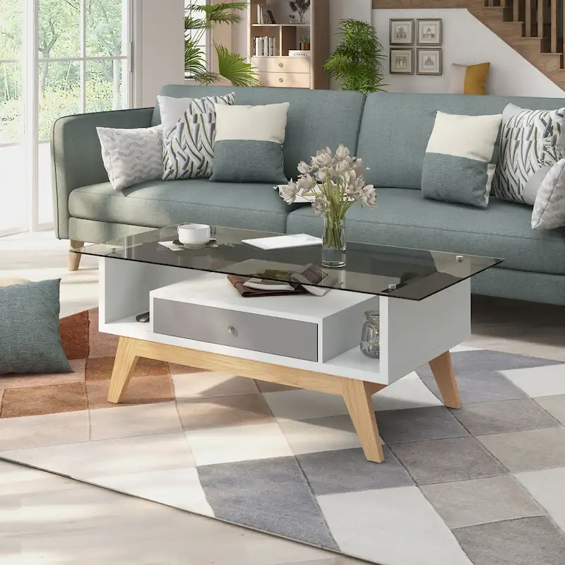 Tevi Modern 47-inch Glass Top 1-Shelf Coffee Table by Furniture of America