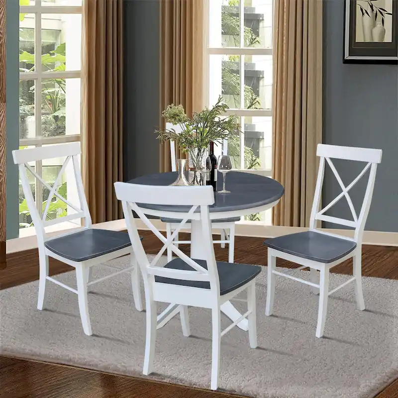 36 in Solid Wood Round Top Pedestal Dining Table with 4 Dining Chairs