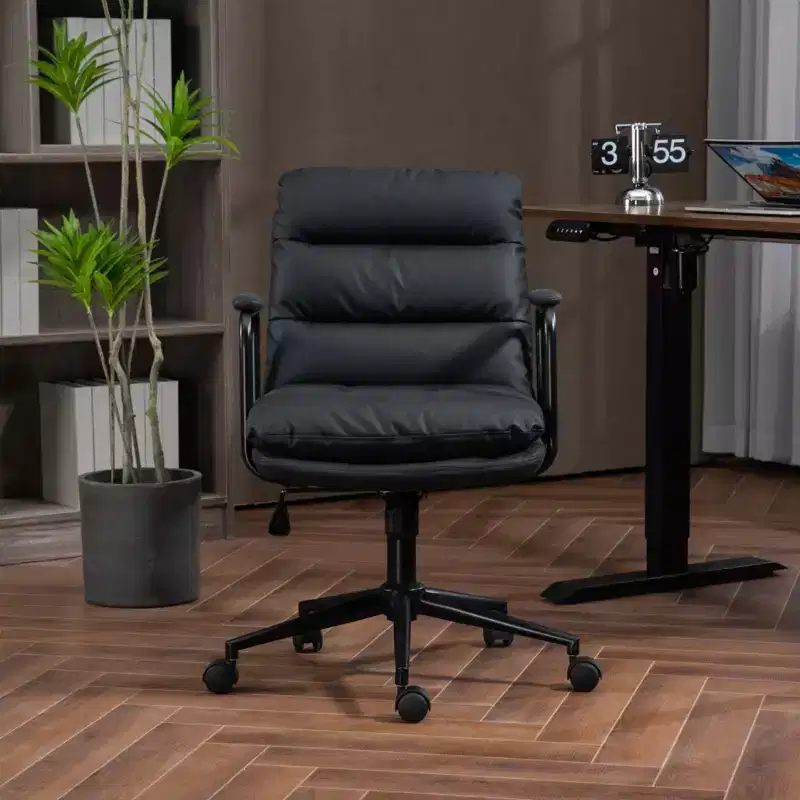MAYEERTY Mid-Back Office Chair - PU Leather, Ergonomic, Padded Armrests, 40 Recline, Rolling Swivel
