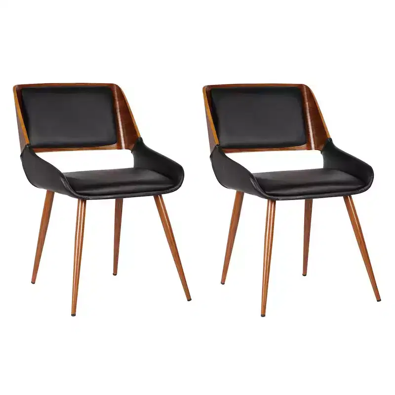 Armen Living,Panda Mid-Century Dining Chair Faux Leather Set Of 2