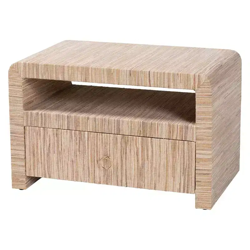 bali & pari Hannah Woven Grasscloth 1 Drawer Nightstand Natural