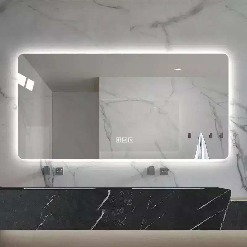 Silver Square LED Bathroom Mirror, Single, 28