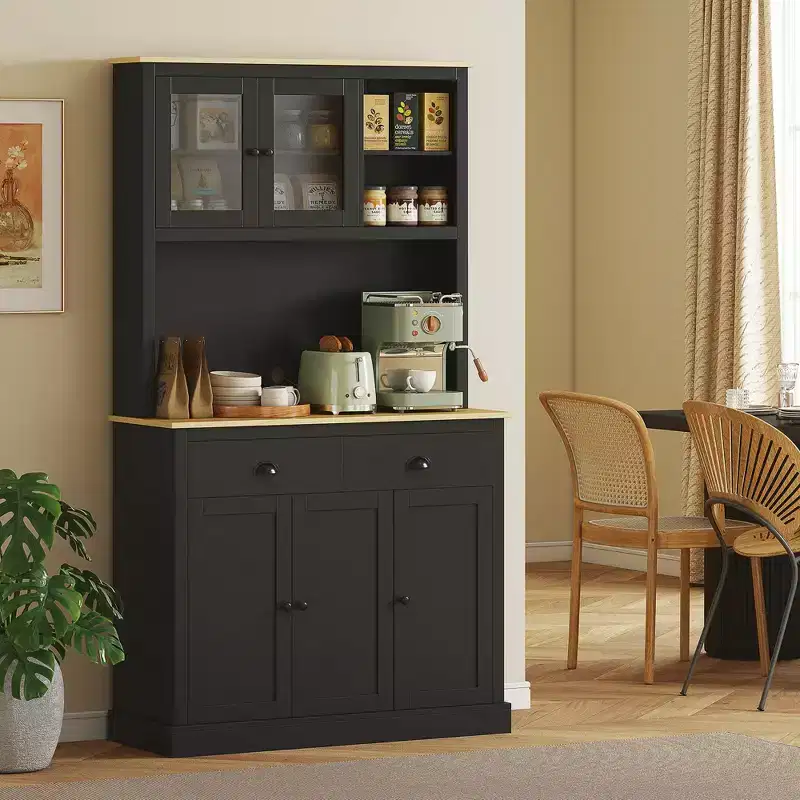 Freestanding Tall Pantry Cabinet with Wide Countertop & Adjustable Shelves, Modern Kitchen Hutch