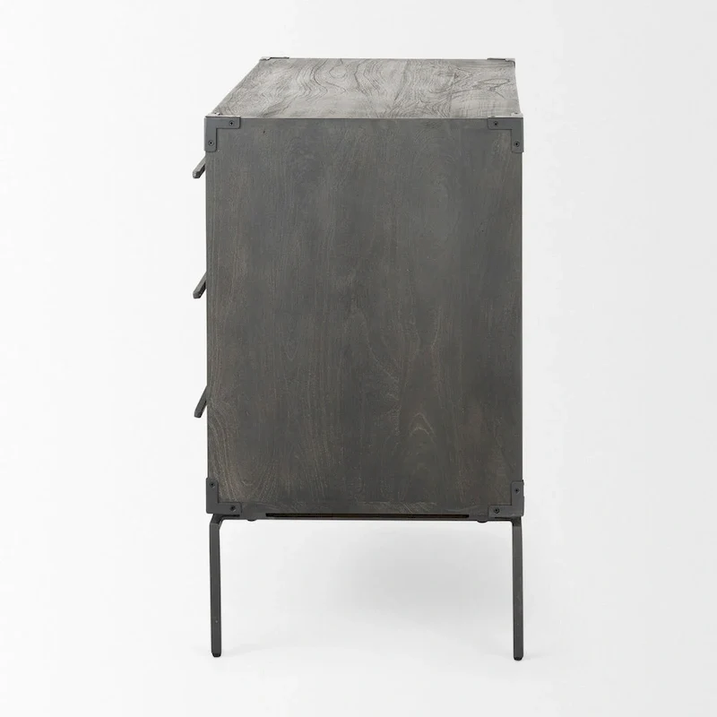 Dark Brown Solid Wood 3-Drawer Accent Cabinet with Black Iron Base