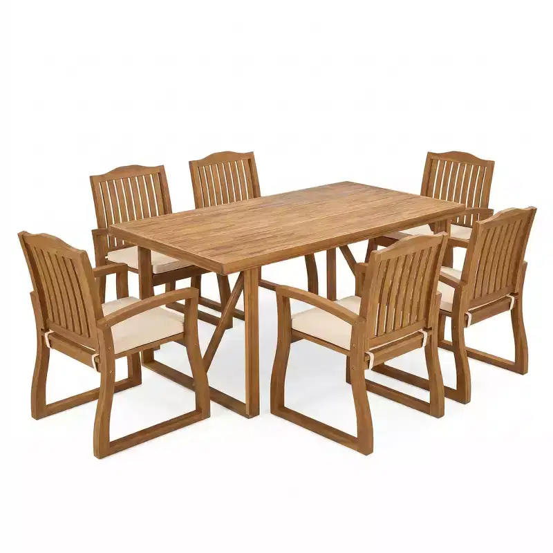Christopher Knight Home Wrinki Modern 7 Piece Patio Acacia Dining Set with Slatted Design