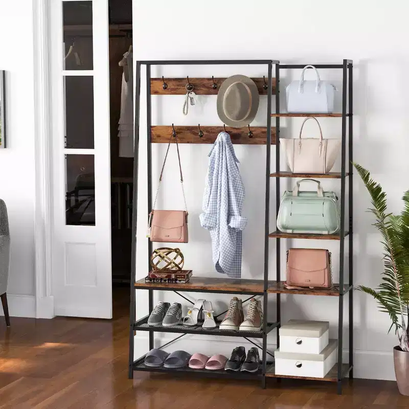 Costway 5-In-1 Entryway Coat Rack Storage Shoe Bench Freestanding Wooden Hall Tree