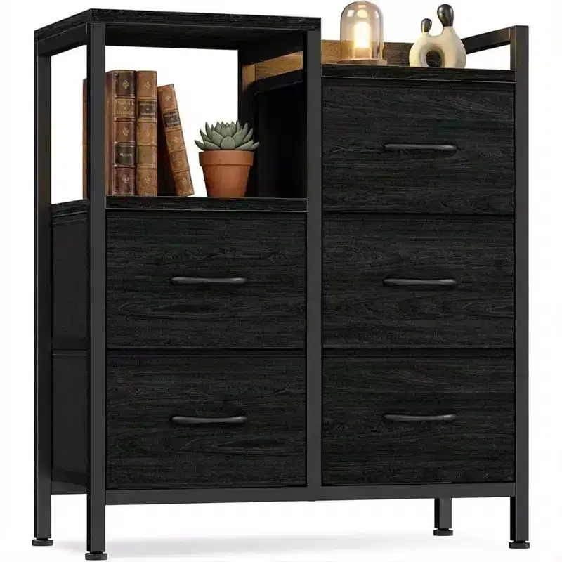 Mobile File Cabinet with Open Storage Shelf and Fabric Drawers