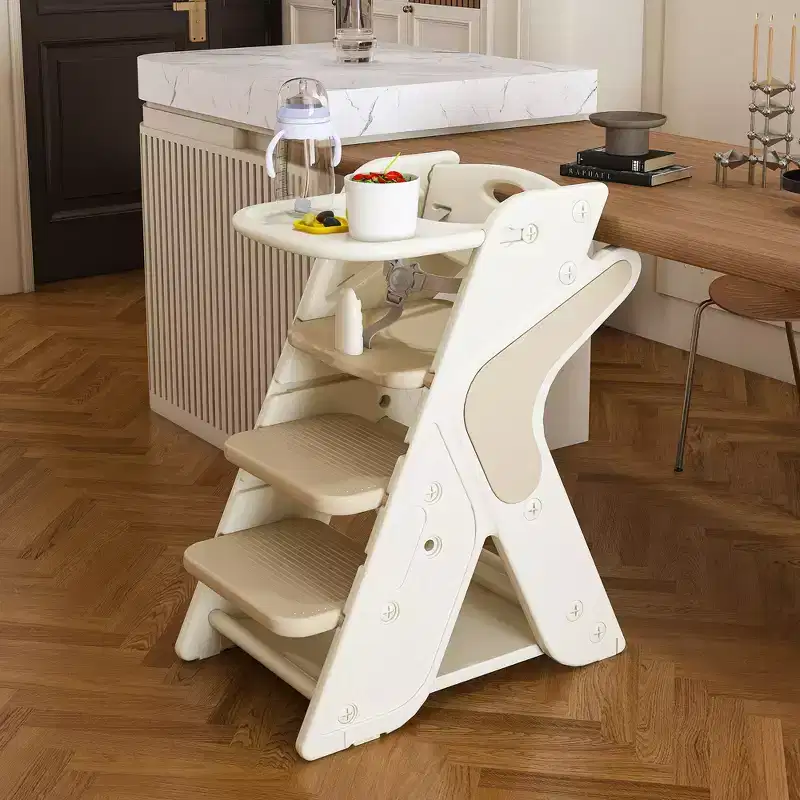 Height-Adjustable 3-in-1 Kids High Chair with 5-Point Harness & Removable Tray, White