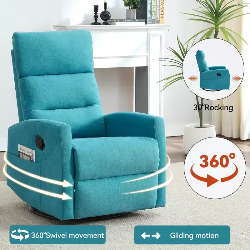 360 Swivel Rocking Recliner Chair, Upholstered Fabric Accent Chair