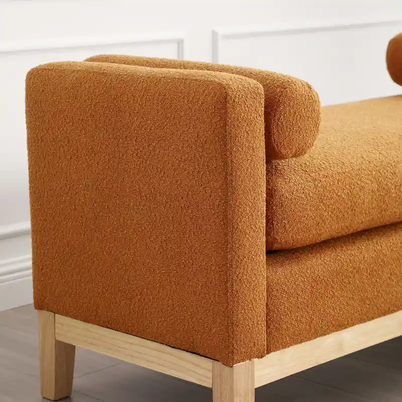 Upholstered Bench Wood Legs and Bolster Pillows