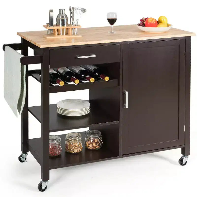 4-Tier Wood Kitchen Island Trolley Cart Storage Cabinet w/ Rack & Drawer