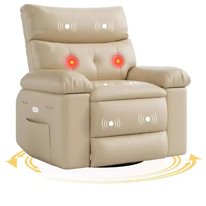 360 Electric Recliner Chair Power Swivel Rocker with Heat & Massage, PU Leather