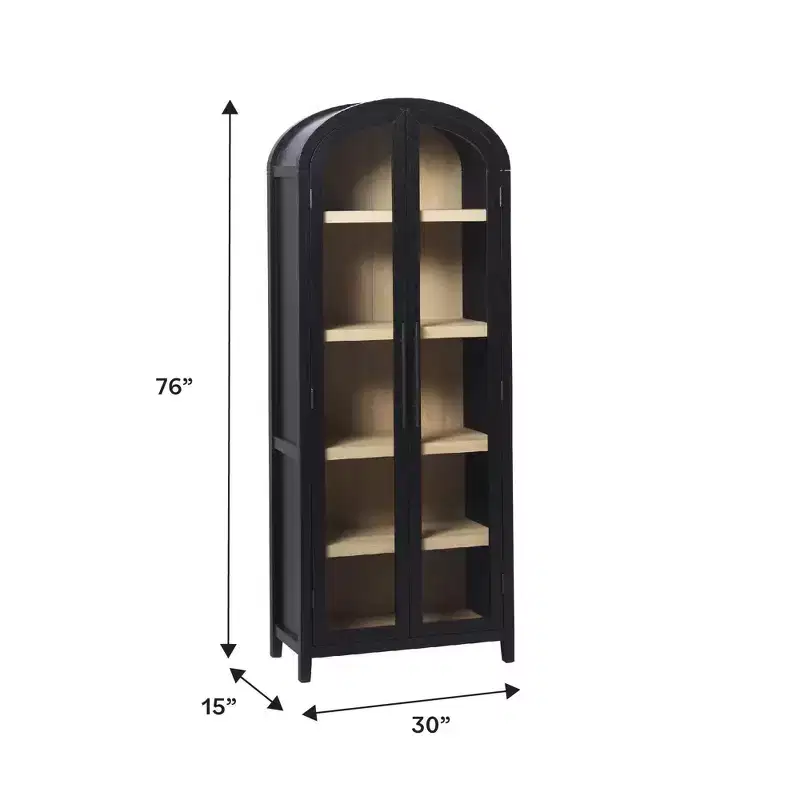 76" 5 Shelf Arched Bookcase Cabinet