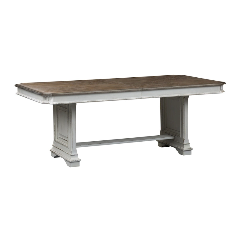 Abbey Park Antique White & Weathered Brown 7 Piece Trestle Table Set