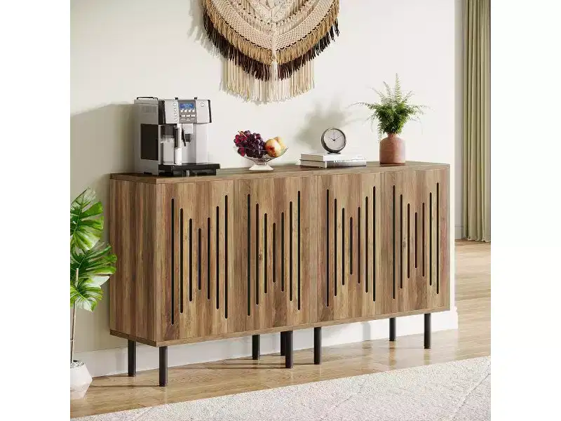 Lantine Set of 2 Modern Sideboards with Adjustable Shelves, 59 Rustic Brown Storage Cabinet for Living Room, Dining Room Buffet & Entryway Organizer