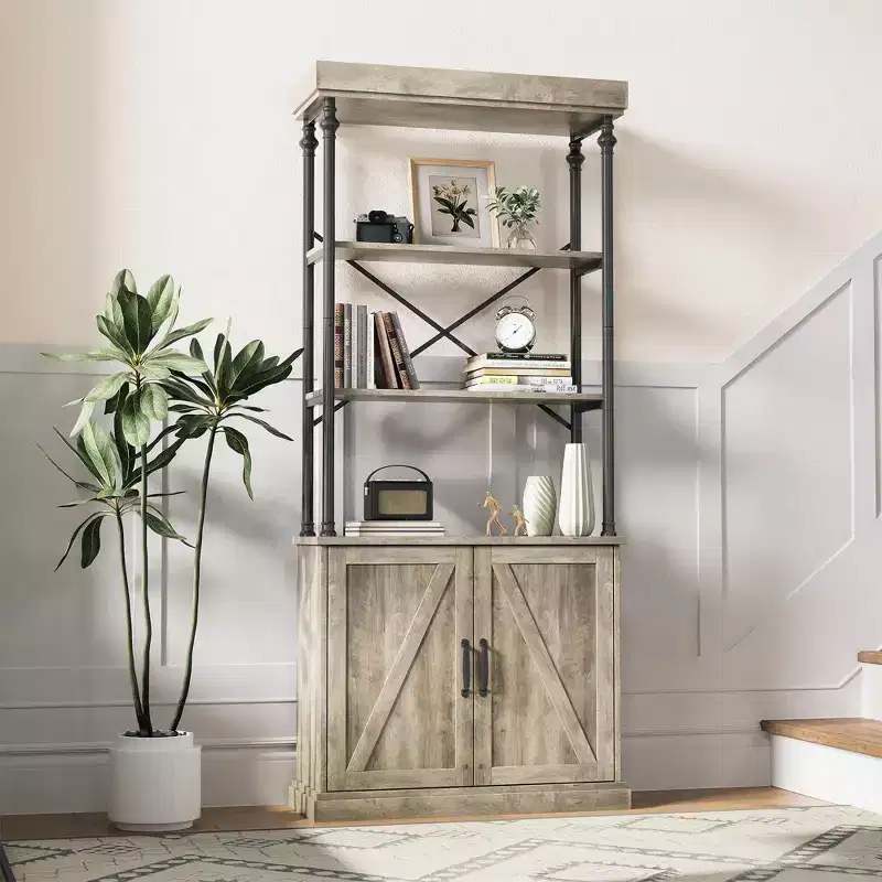 Bookshelf Modern Bookcase with Drawers Storage Rack Shelf Tall Standing Bookshelves Metal Frame Large Display Racks for Bedroom, Living Room
