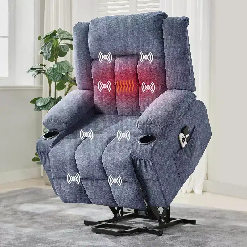 Wide Electric Power Lift Recliner Chair with Massage & Heat  Ideal for Seniors, 3 Positions, USB Charging, Cup Holders, Side Pockets
