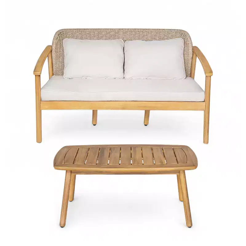 Christopher Knight Home Adrian 2 Piece Patio Woven Rope Acacia Wood Seating Set, Brown