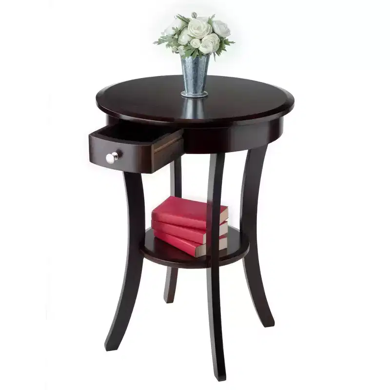 Sasha Round Accent Table - Cappuccino - Winsome: Flared Legs, Wood Composite, Storage Shelf