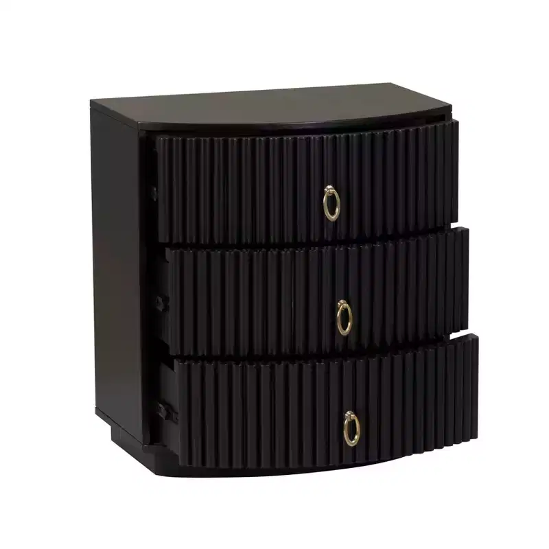 3-Drawer Nightstand Black Lacquer Gold Hardware