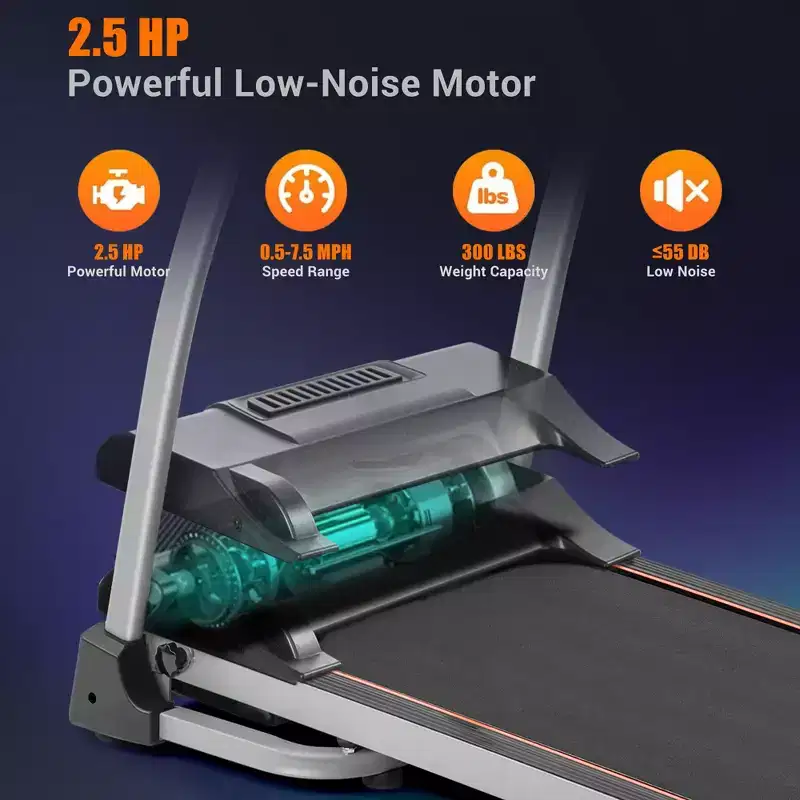 Easy Folding Treadmill for Home Use, 2.5HP Electric Running, Jogging & Walking Machine with Device Holder & Pulse Sensor, 3-Level Incline Adjustable
