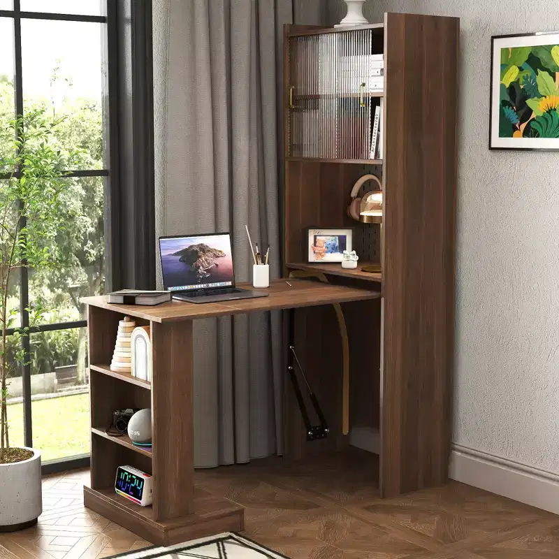 GDFStudio Sinclair Modern 36 Wood Folding Study Table with Storage
