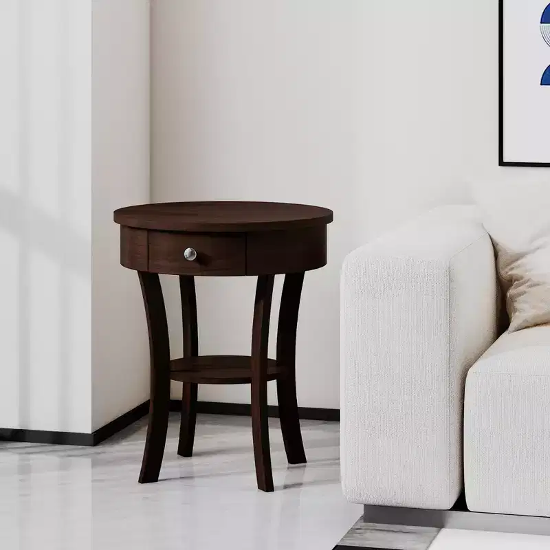 tier Side End Sofa Table Round Nightstand Bedroom Living Room White/Espresso/Black