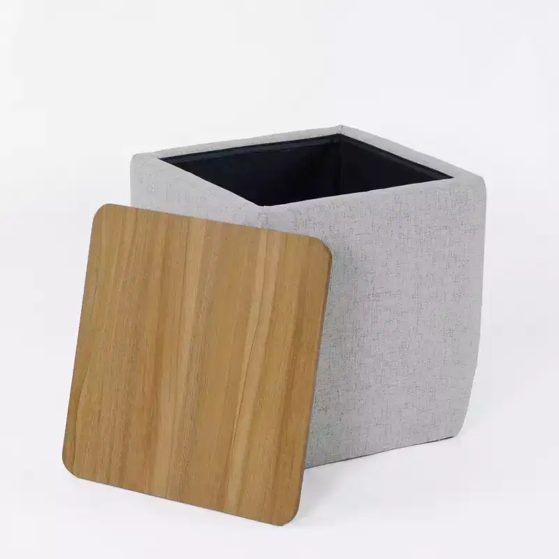 Square Storage Ottoman with Wood Top - 19 Inch