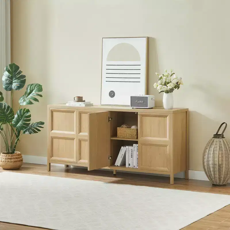 67 Inch Modern Wooden Sideboard Storage Cabinet with 4 Doors & Soft-Close Hinges
