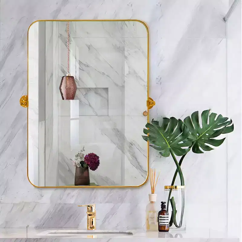 Wrought Iron Gold Rect Mirror - Rounded 80x60cm