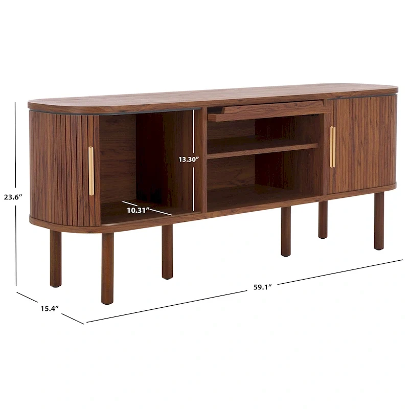 Home 2 Tambour & 1 Glass Lift Door Media Stand. - 59Wx15Dx24H