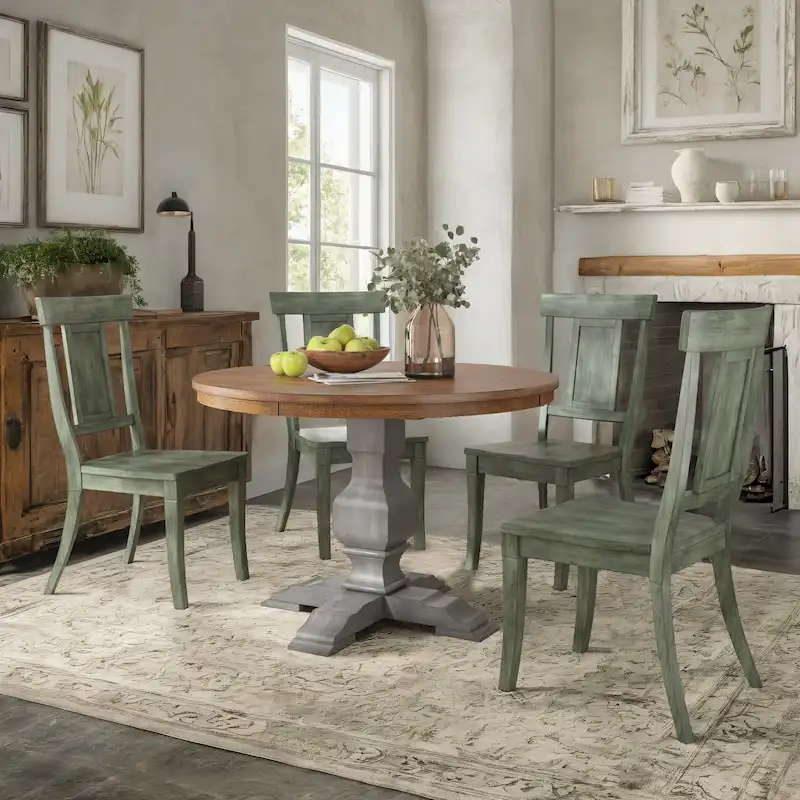 Ronda 45 Round Solid Wood Top Dining Set with Panel Back Chairs