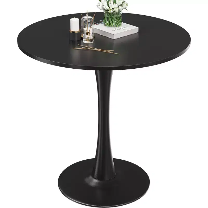 PexFix 31.5 Modern Round Dining Tulip Table for 2-4 People Black Wood Tabletop with Metal Pedestal Base for Kitchen Living Room