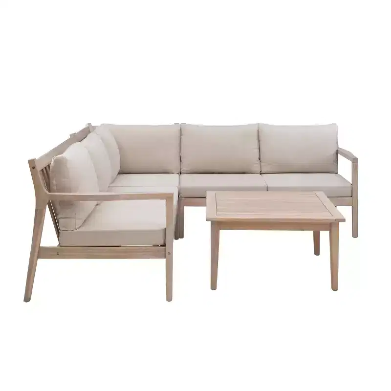 Linon 4pc Melita Acacia Sectional & Coffee Table Beige