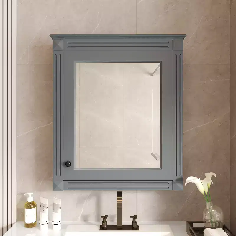 MAYEERTY 27 Wall Mounted Bathroom Storage Cabinet with Mirror Medicine Cabinet with Height Adjustable Shelf Gray