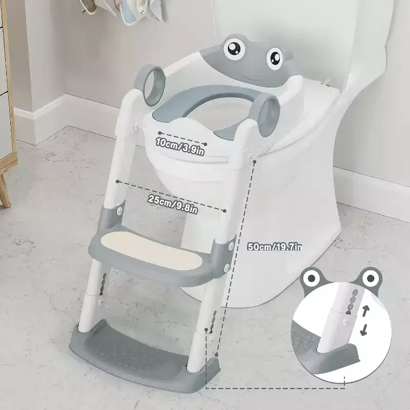 Potty Training Seat with Step Stool Ladder Toddler Kids Potty Seat with Handles Toilet Training Seat with Anti-Slip Safe Pads Adjustable Height Legs