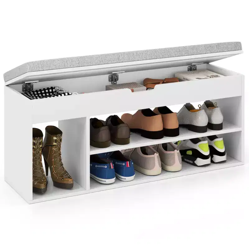 Costway Shoe Bench Home Entryway Shoes Storage Bench w/ Padded Seat & Hidden Storage White