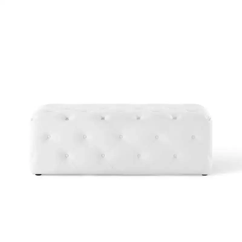 48" Amour Tufted Button Entryway Faux Leather Bench White - Modway: Vegan, MDF Composite Frame, No Assembly Required