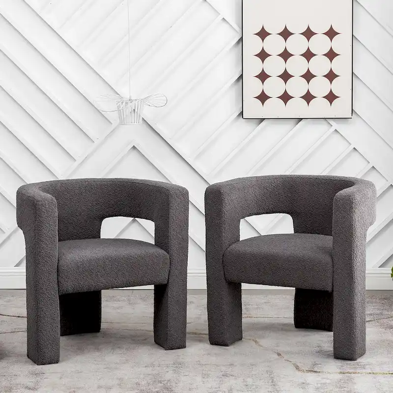 KINWELL 28 Wide Boucle Upholstered Square Armchair (Set of 2)